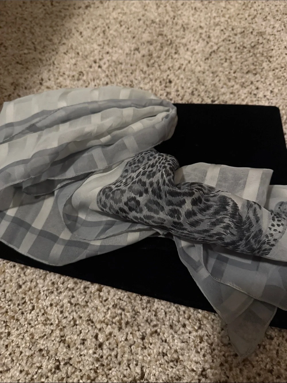 Gray Leopard Print Lightweight Scarf